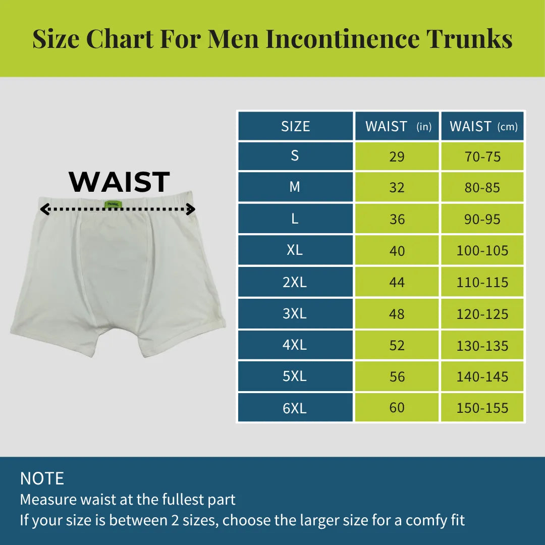 Size Chart For Men Incontinence Trunks