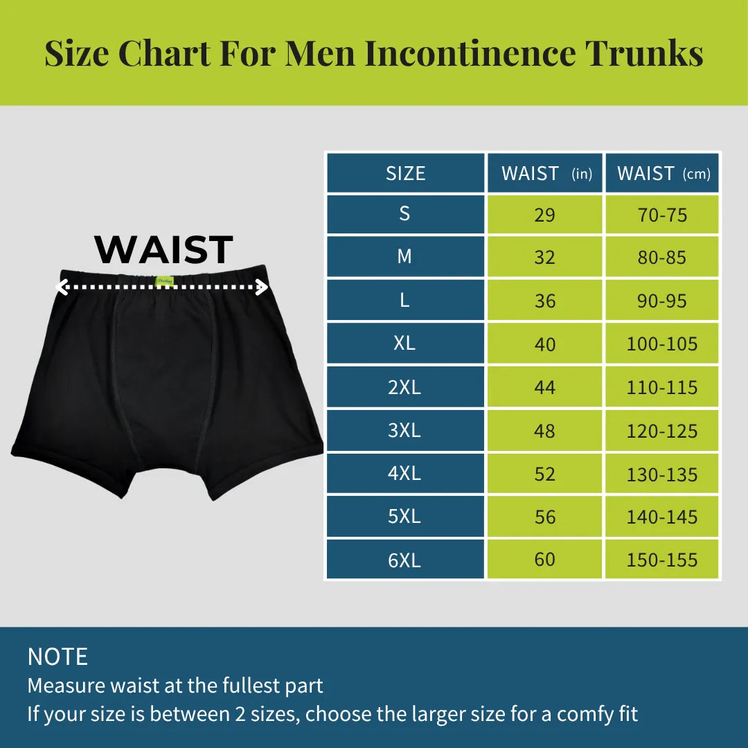 Size Chart For Men Incontinence Trunks