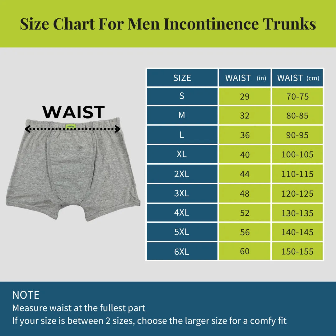 Size Chart For Men Incontinence Trunks